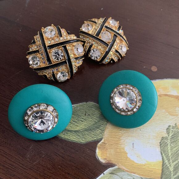 Two Pairs Of 1980S Clip On Earrings Rivoli And More - Picture 2 of 5